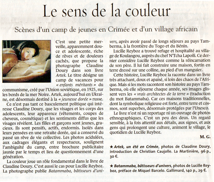 Article du Monde de Michel Guerrin en 2004, sur le livre de Claudine Doury, "Artek".