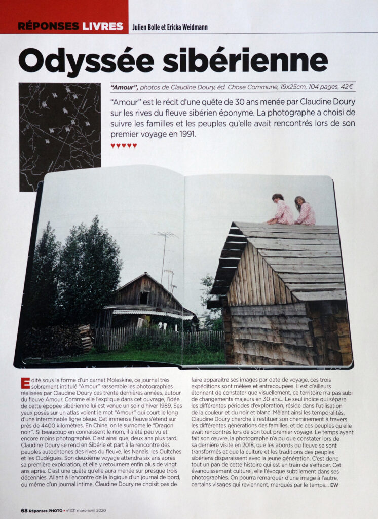 Réponses-photo mars 2020, article sur le livre Amour de Claudine Doury. "Amour" est le récit d'une quête de 30 ans menée par Claudine Doury sur les rives du fleuve sibérien éponyme.