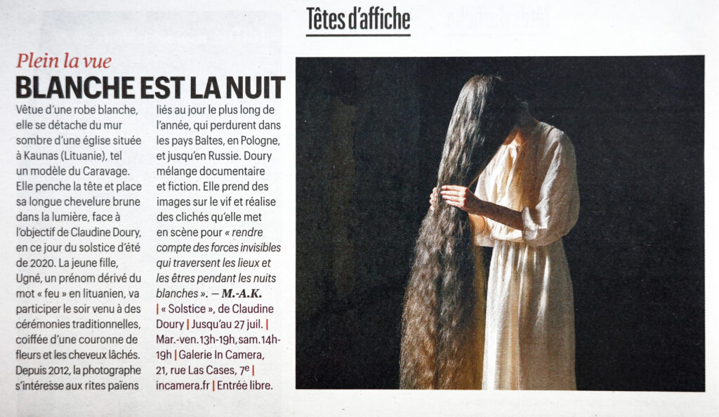 Claudine Doury Telerama-Blanche et la nuit-expo Solstice galerie In Camera 20 juin 2024